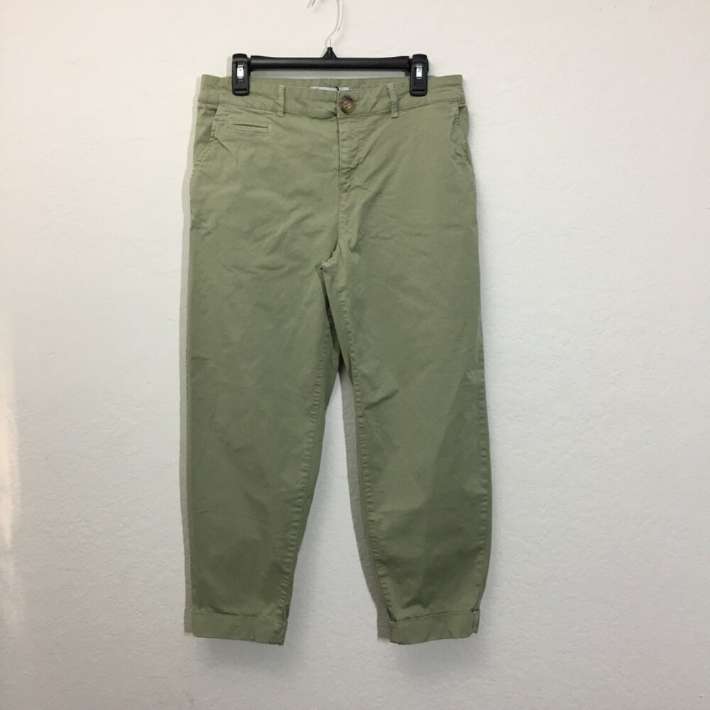 Zara Womens Chino Pants Size 6 Cuff Hem High-Rise Stretch 24.5 Inseam Green